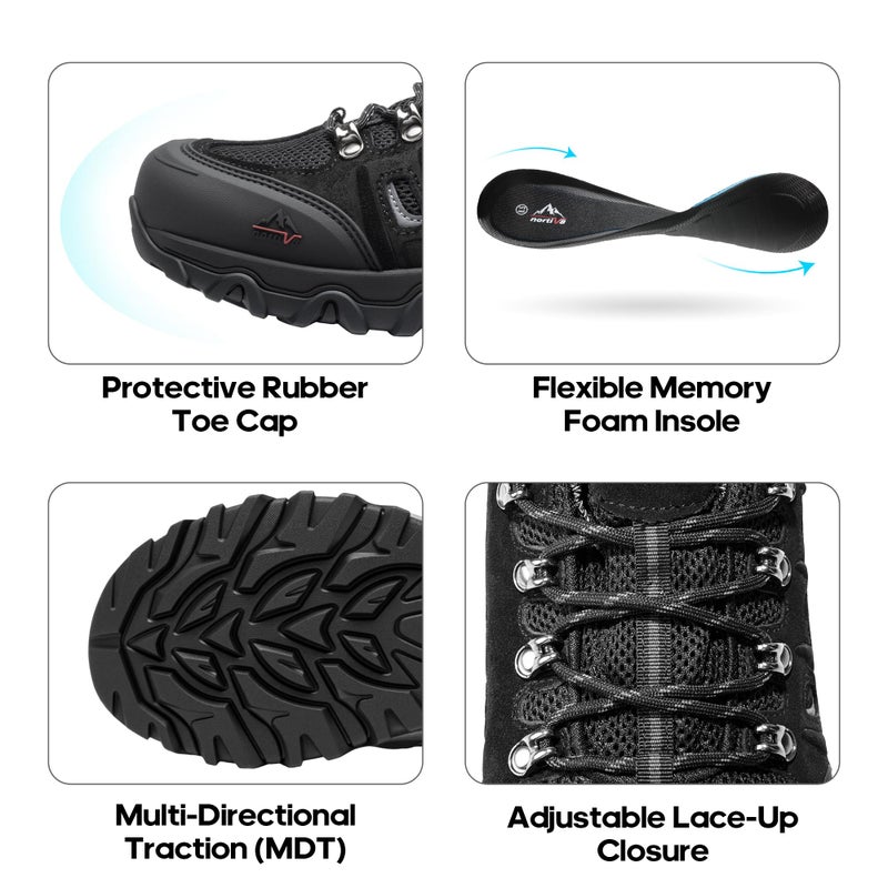 NORTIV 8 Men's Waterproof Hiking Shoes Leather Low-Top Hiking Shoes for Outdoor Trailing Trekking Camping Walking Black/Grey Size 15 QUEST-1-W - Image 4